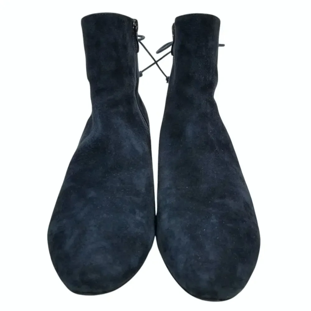 Maud Frizon Women's Navy Blue Velvet Low Block Heel Ankle Boots Size 40